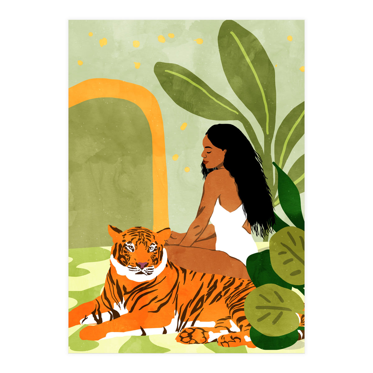 Just You & Me | Tiger Urban Jungle Friendship | Wild Cat Bohemian Black Woman with Pet (Print Only)