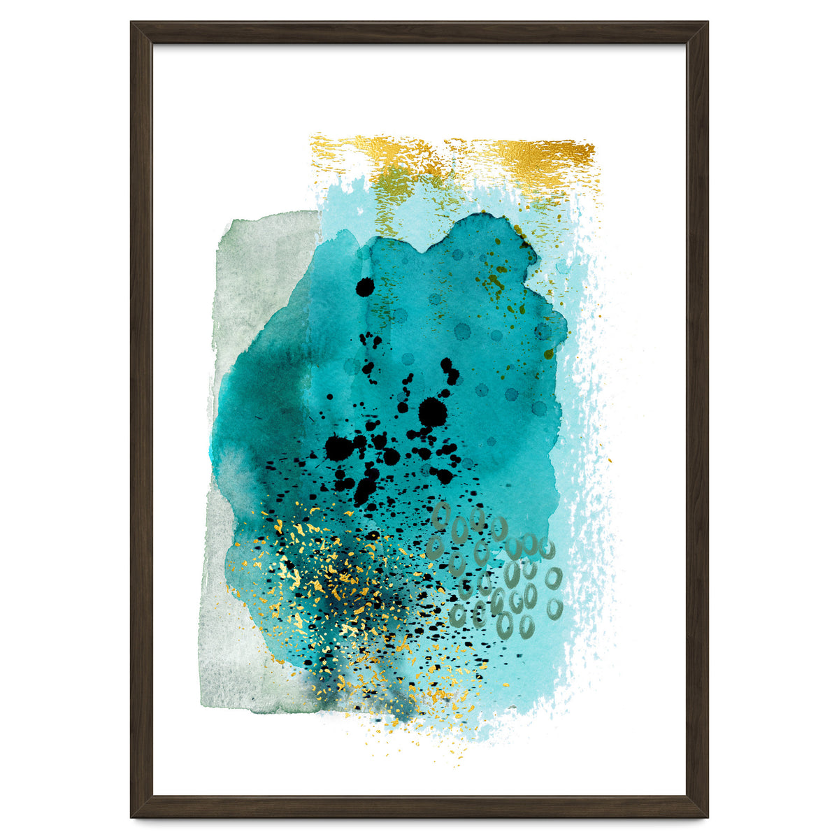 Abstract watercolour turquoise and gold