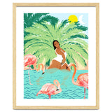 Tropical Summer Water Yoga with Palm & Flamingos | Woman of Color Black Woman Body Positivity thumbnail