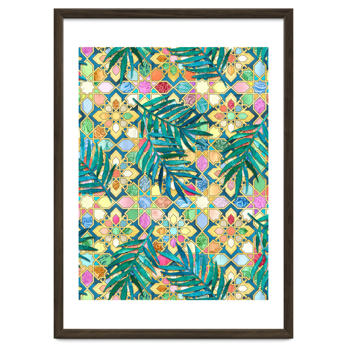 Gilded Moroccan Mosaic Tiles with Palm Leaves