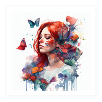 Watercolor Floral Red Hair Woman #2 (Print Only)