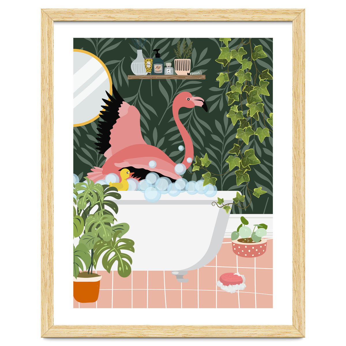 Flamingo Taking a Bubble Bath