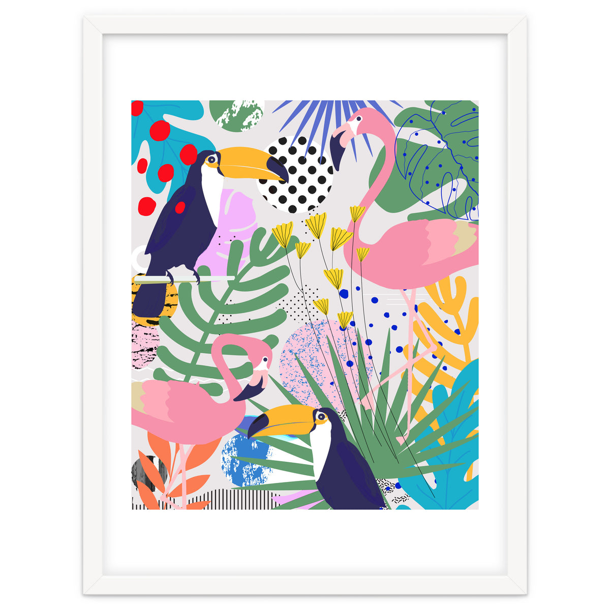 Tropical Spring | Pastel Quirky Modern Bohemian Jungle Botanical | Flamingo Palm Cockatoo Birds