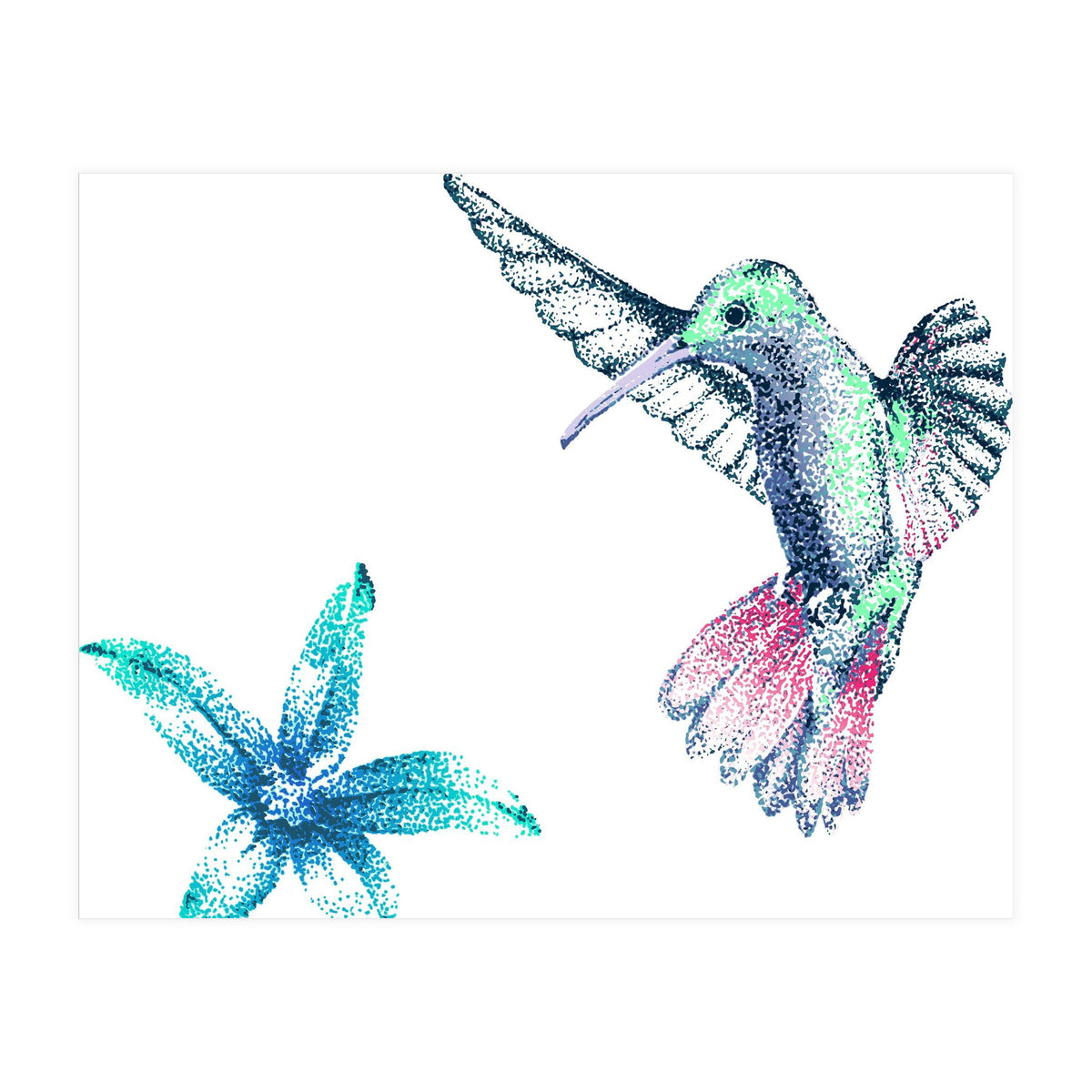 Green Hummingbird And Tropical Flower (Print Only)
