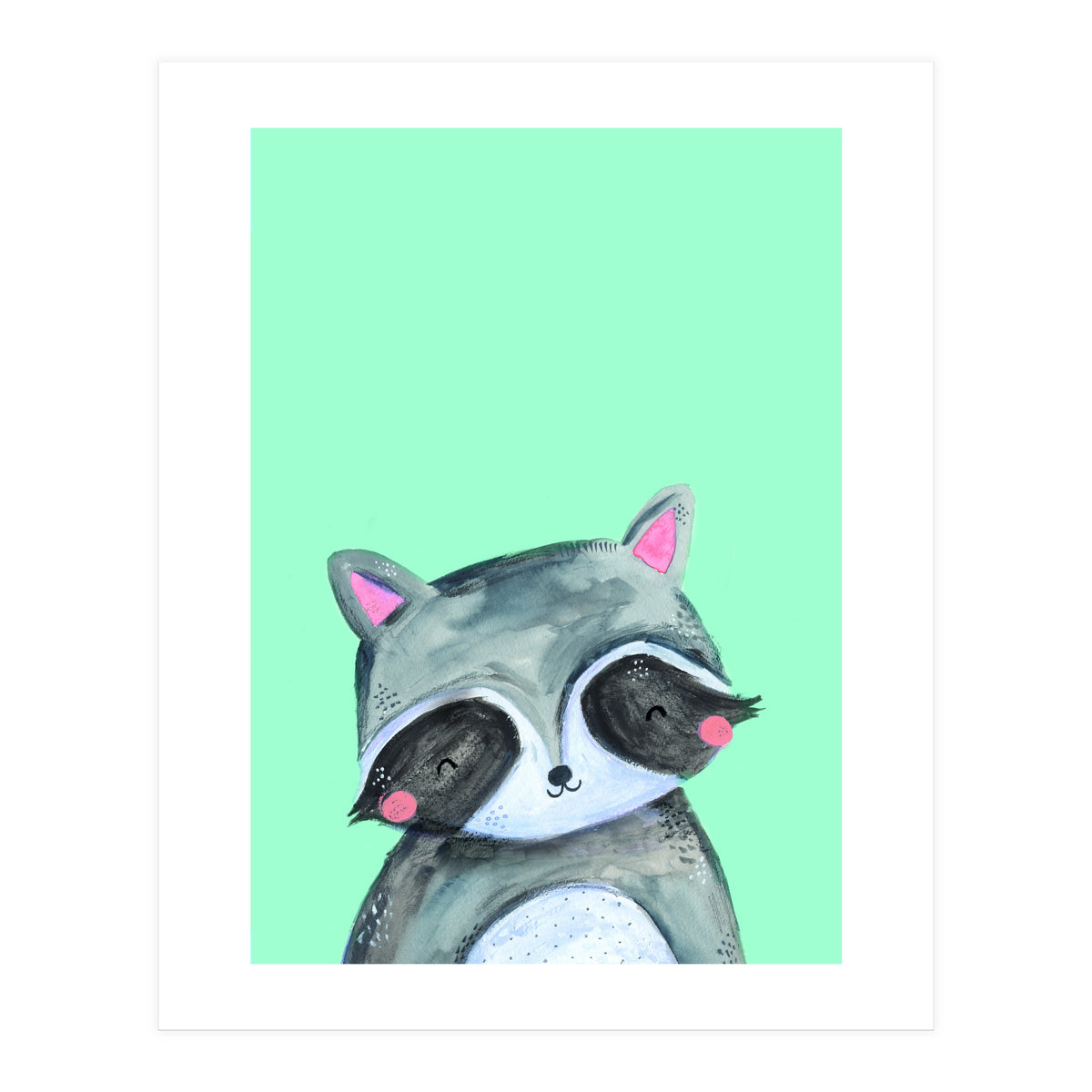 Woodland Racoon On Mint (Print Only)