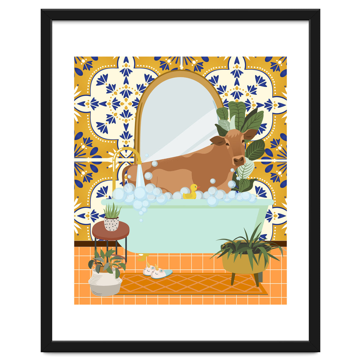 Cow Bathing in Moroccan Style Bathroom