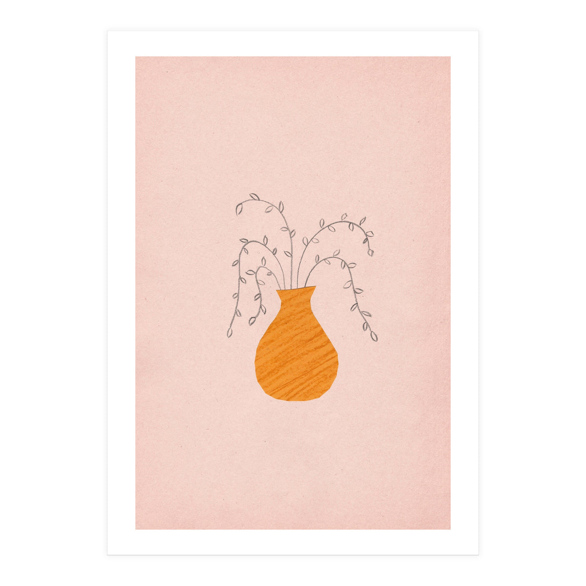 Pink and orange vase and plants (Print Only)