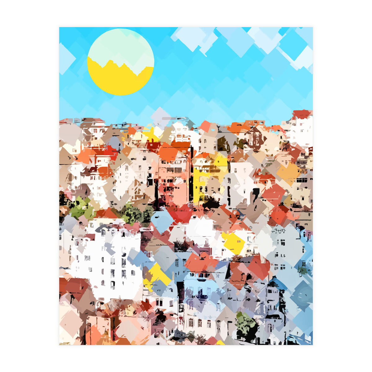 City Of Dreams, Italy Pastel Cityscape Painting, Architecture Buildings Abstract Illustration (Print Only)