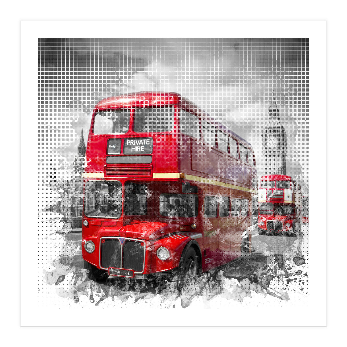 Graphic Art LONDON WESTMINSTER Red Buses (Print Only)