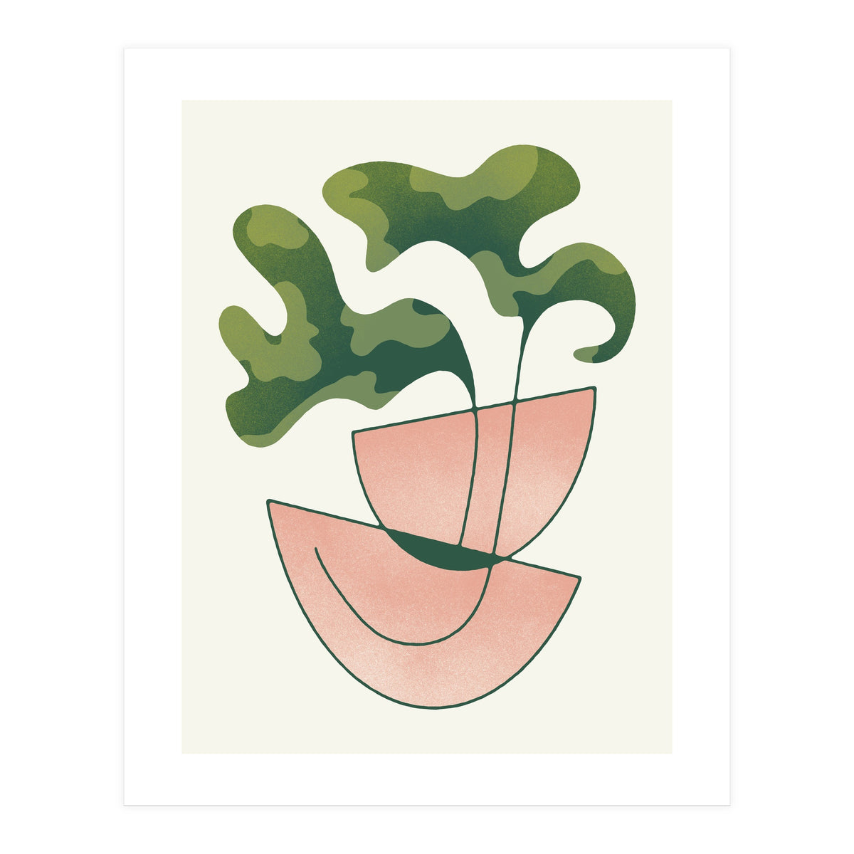 Two Abstract Plant Leaves In A Geometric Vase (Print Only)