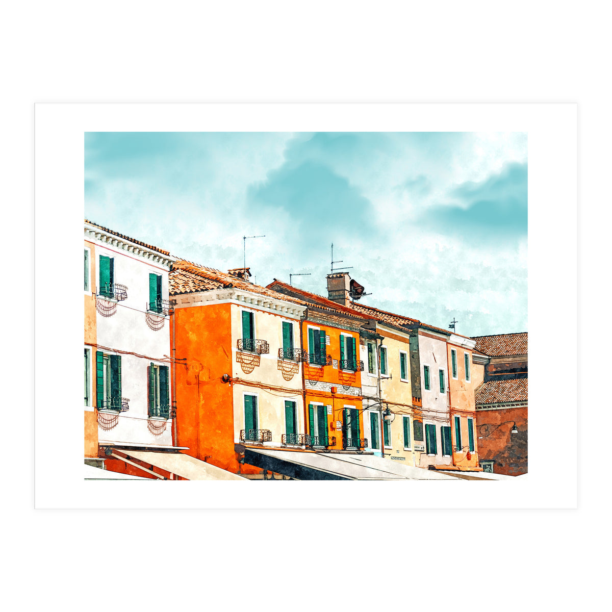 Burano Island | Colorful Patel Architecture Building | Watercolor Travel Painting (Print Only)