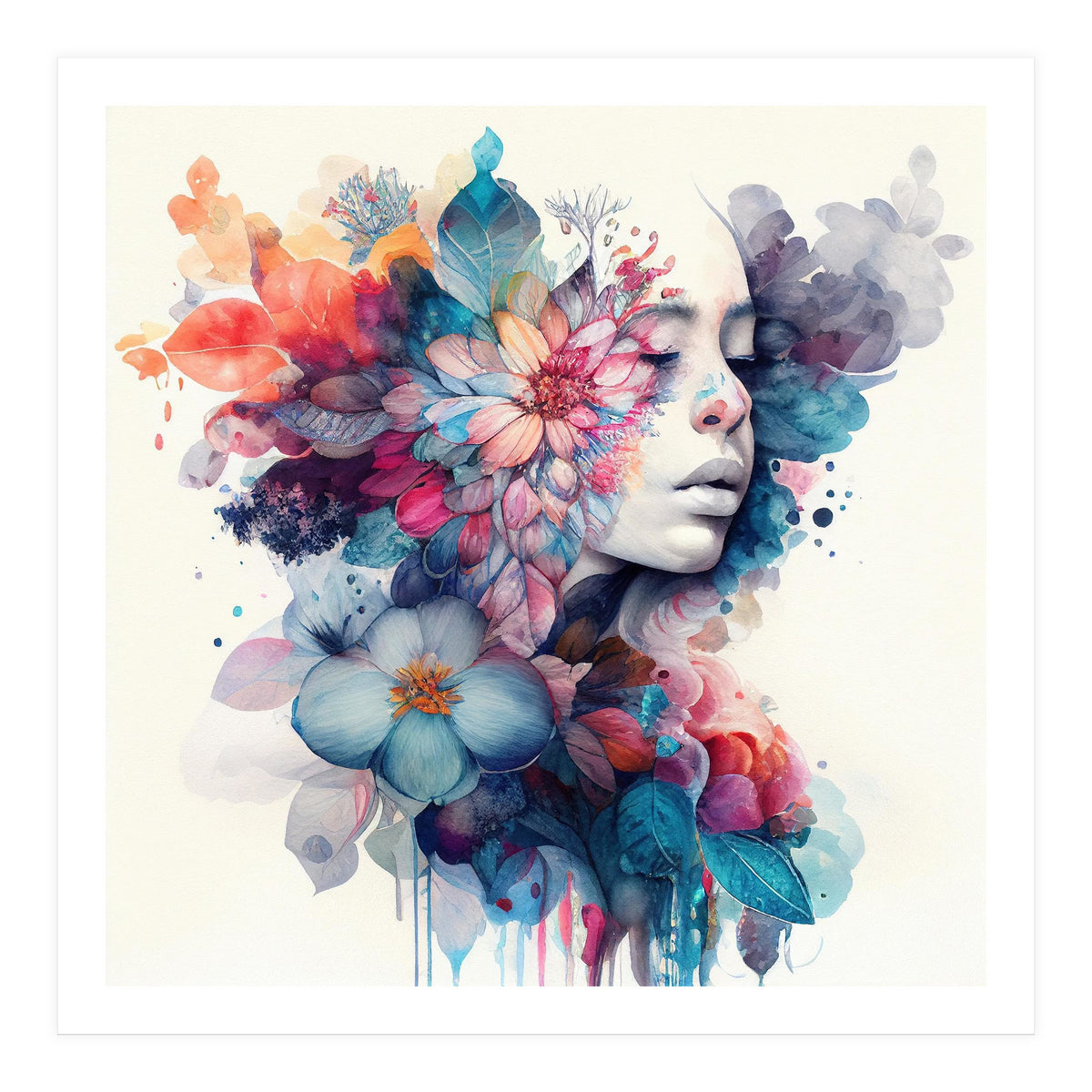 Watercolor Tropical Woman #5 (Print Only)