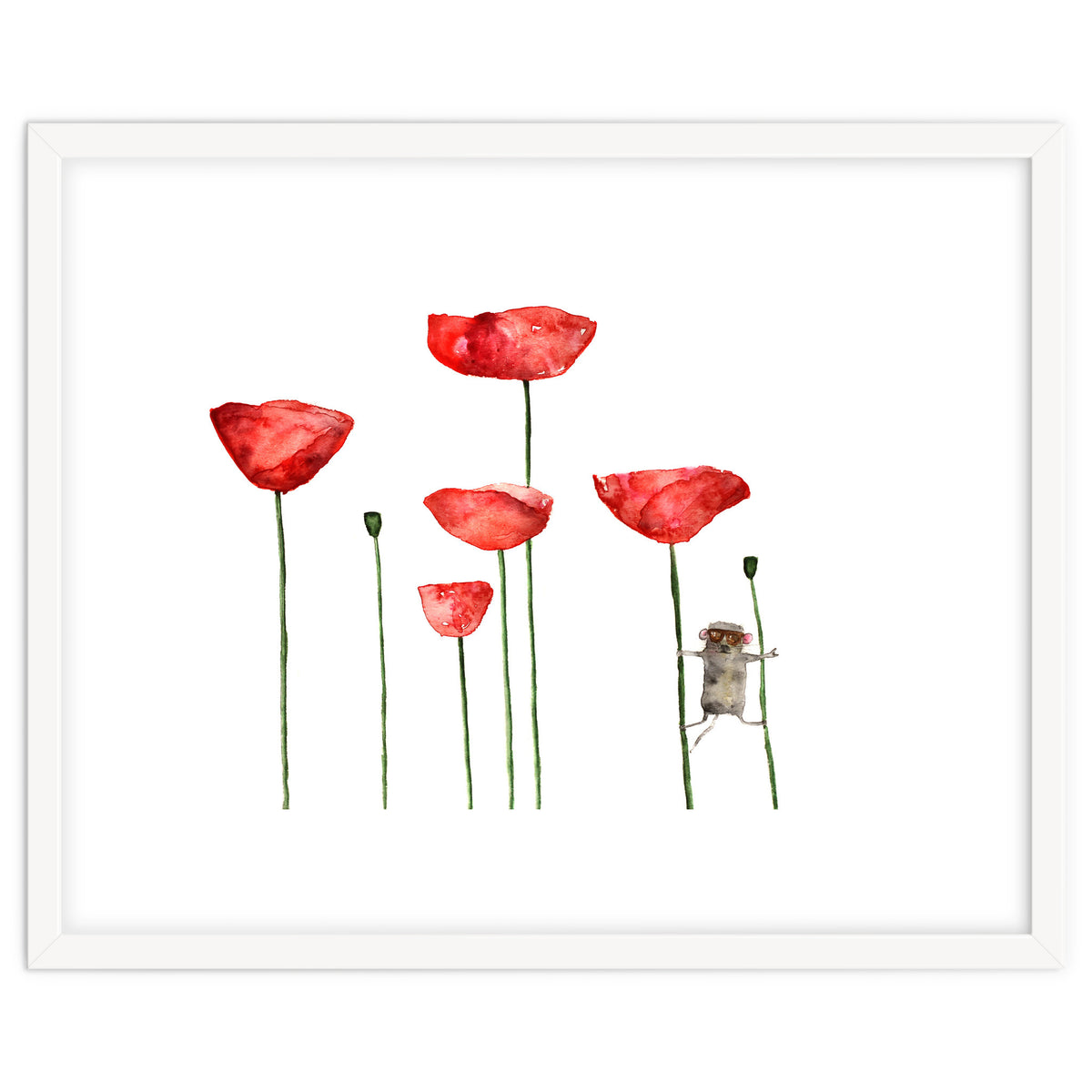 Little mouse loves big poppies || watercolor for nursery