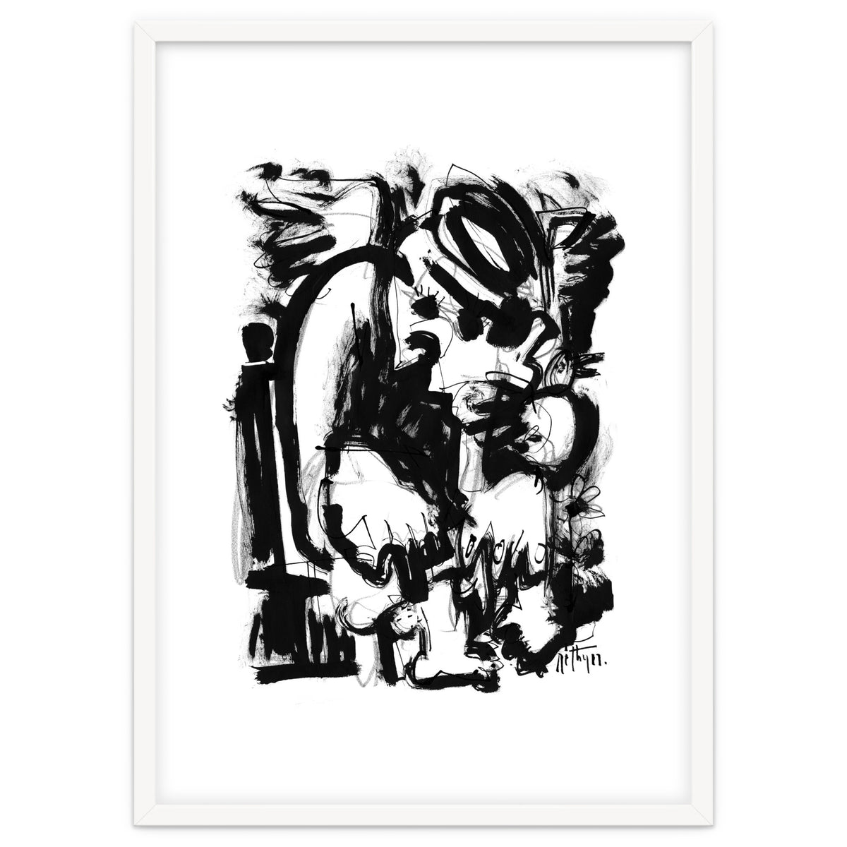 Saint With Bird - b&w