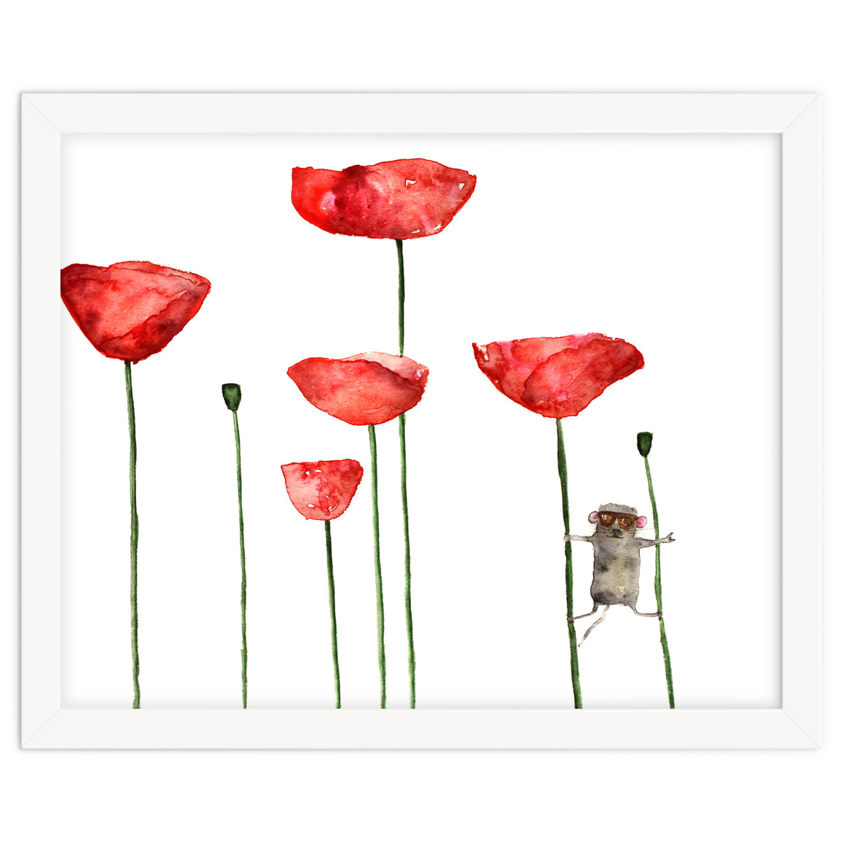 Little mouse loves big poppies || watercolor for nursery