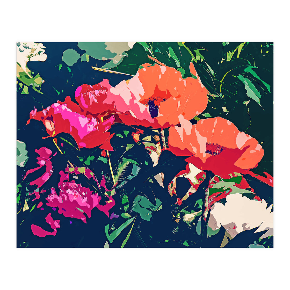 Where Darkness Blooms, Dark Floral Botanical Painting, Eclectic Blush Plants Garden Nature Flowers (Print Only)