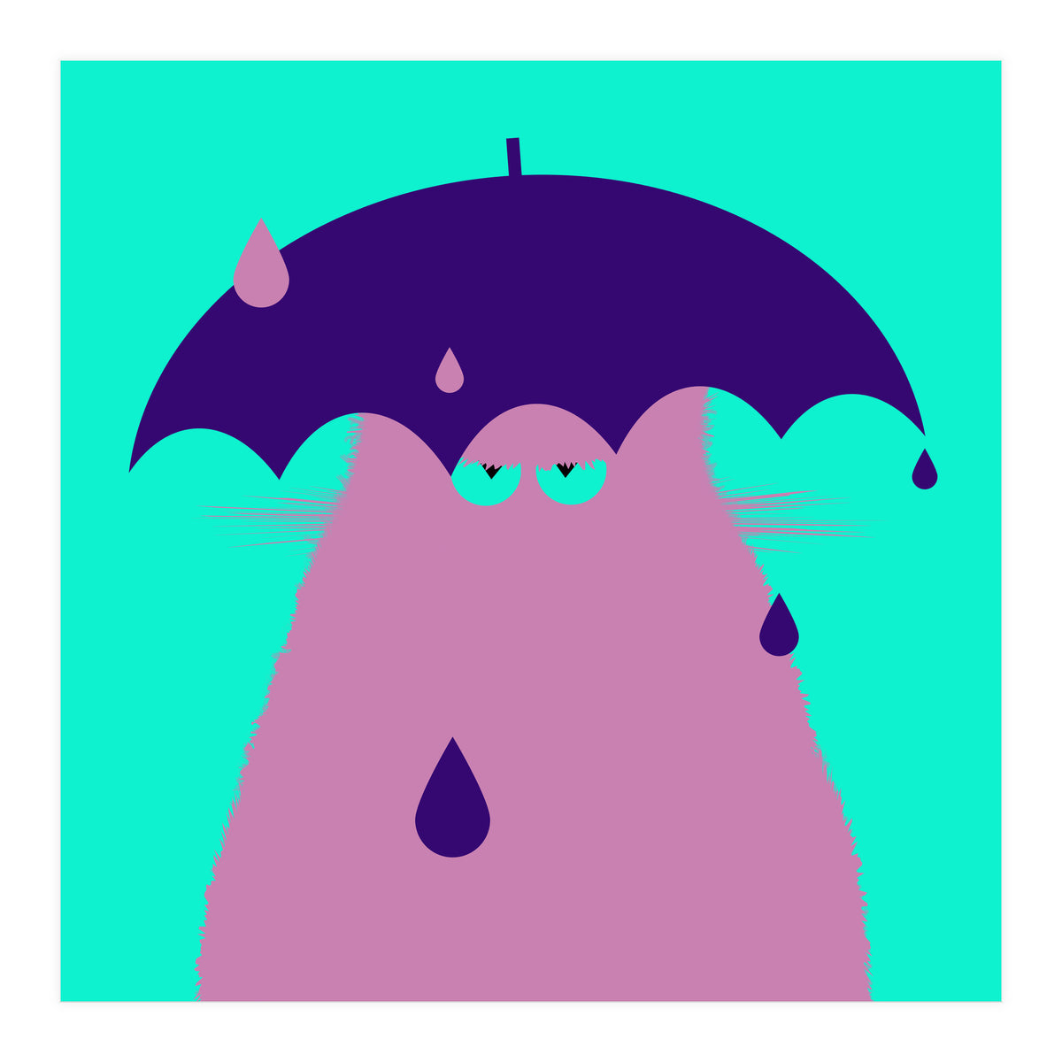Lilac Cat With Umbrella  (Print Only)