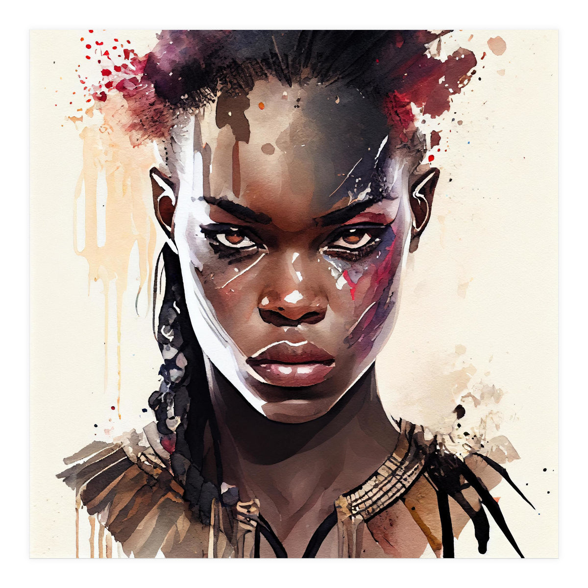 Watercolor African Warrior Woman #2 (Print Only)