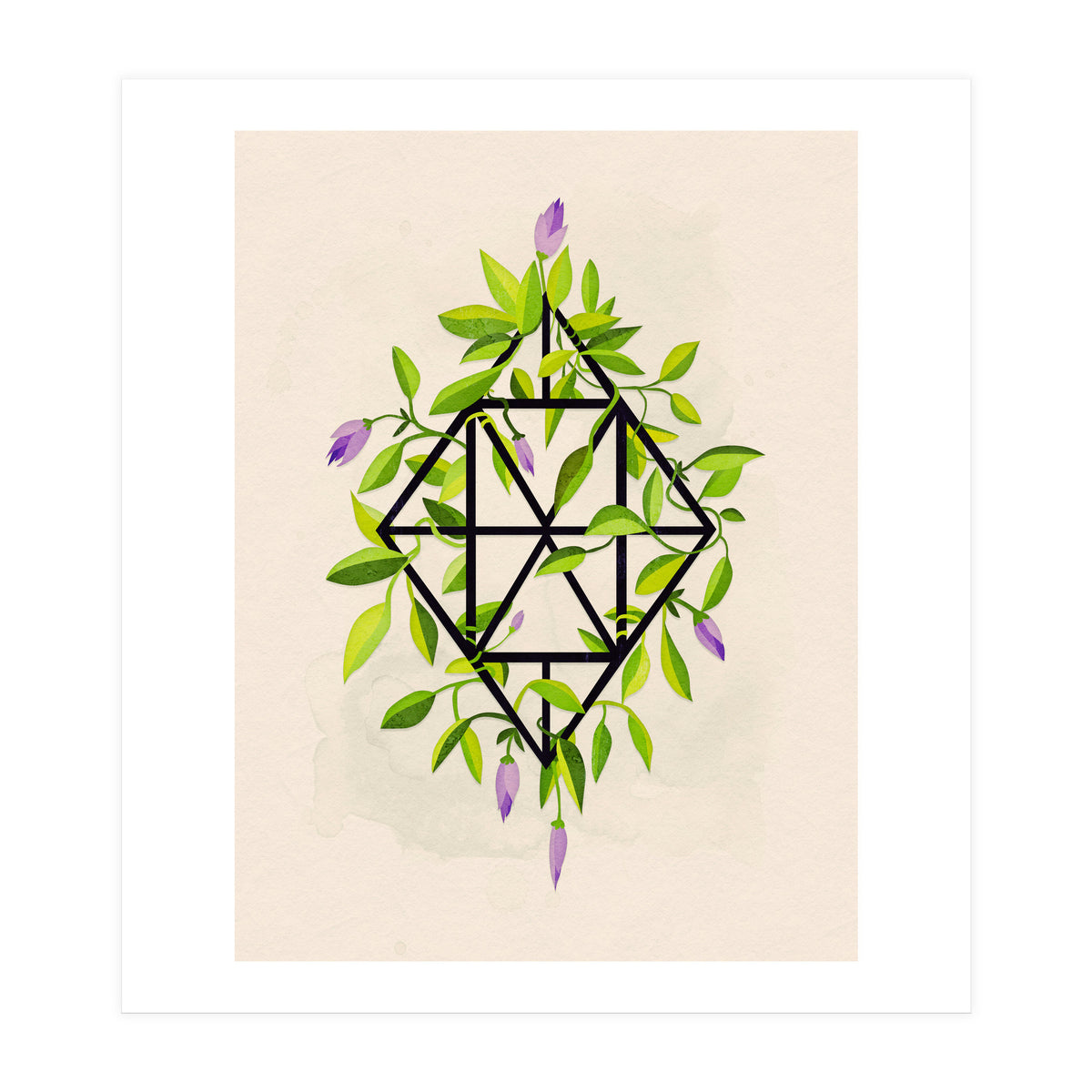 Geometric frame with leaves and flowers (Print Only)