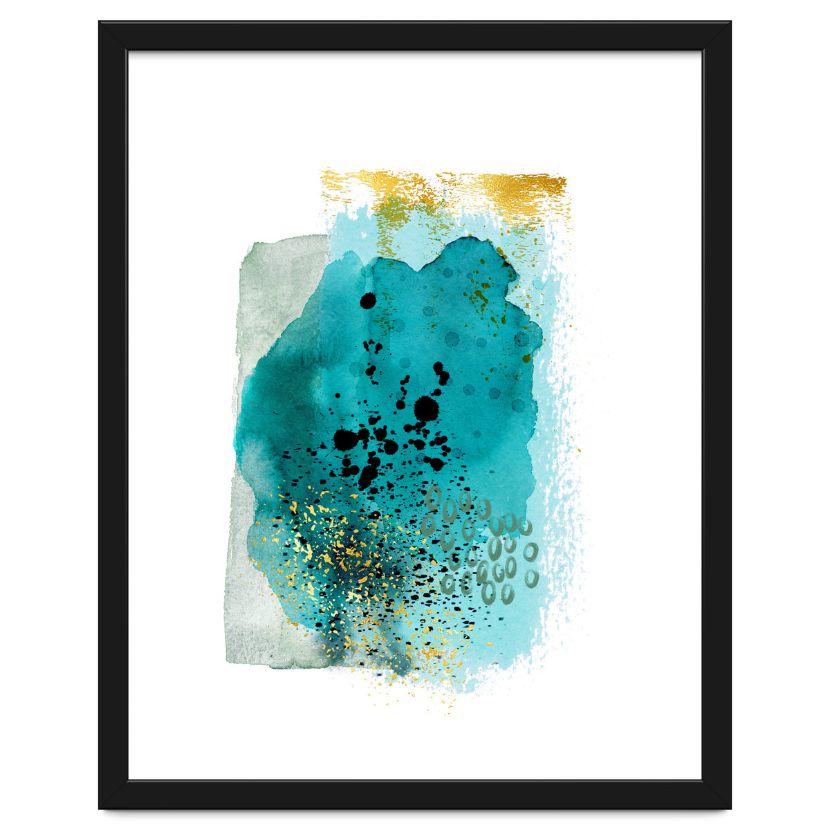 Abstract watercolour turquoise and gold