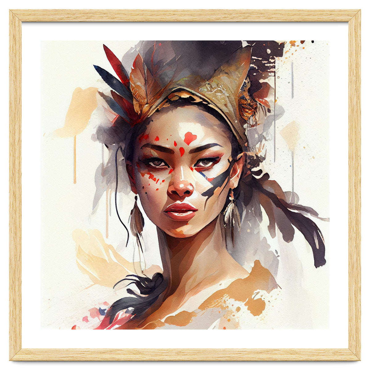 Watercolor Floral Indian Native Woman #7