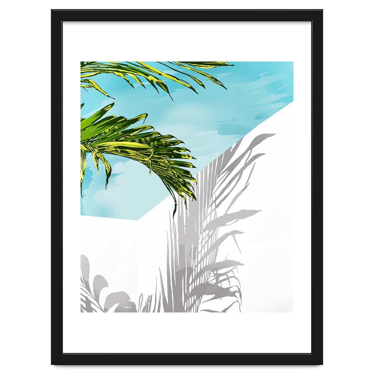 Palms In My Backyard, Tropical Greece Architecture Travel Painting, Summer Scenic Building