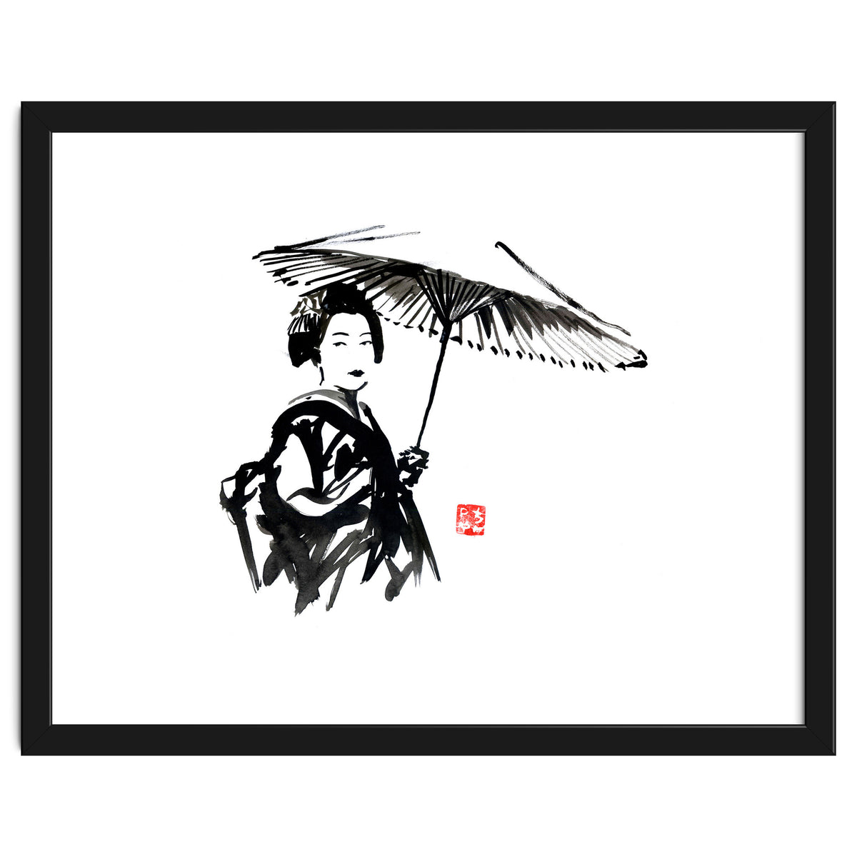 geisha under umbrella