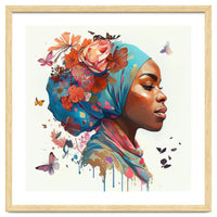 Watercolor Floral Muslim African Woman #2