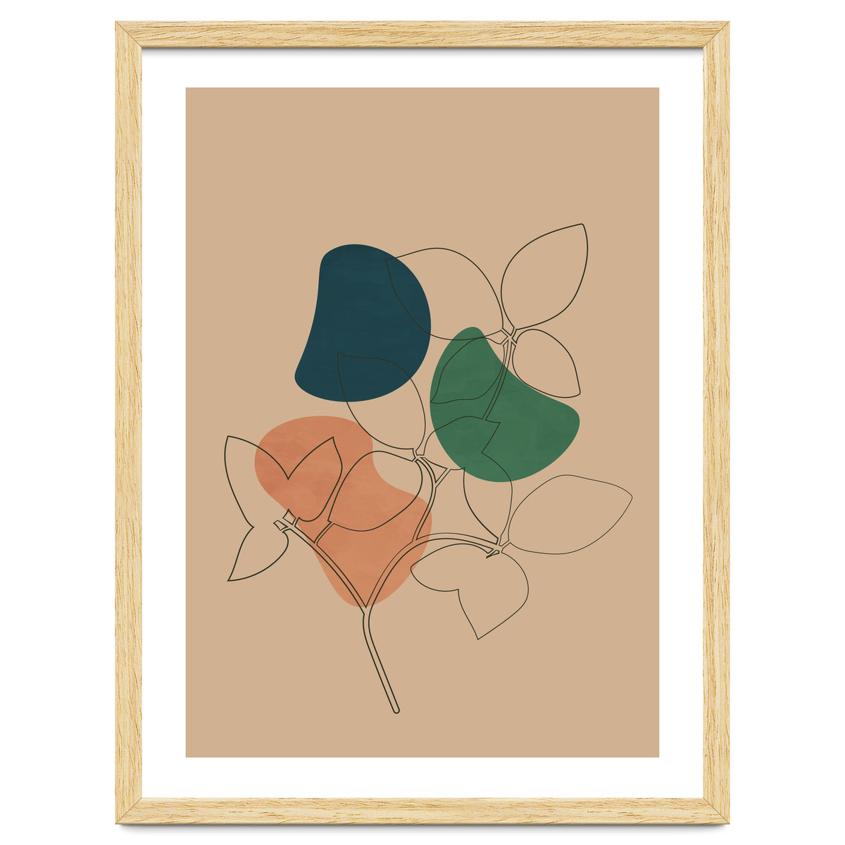 Boho Line Art Drawing Plant Earthy Tones