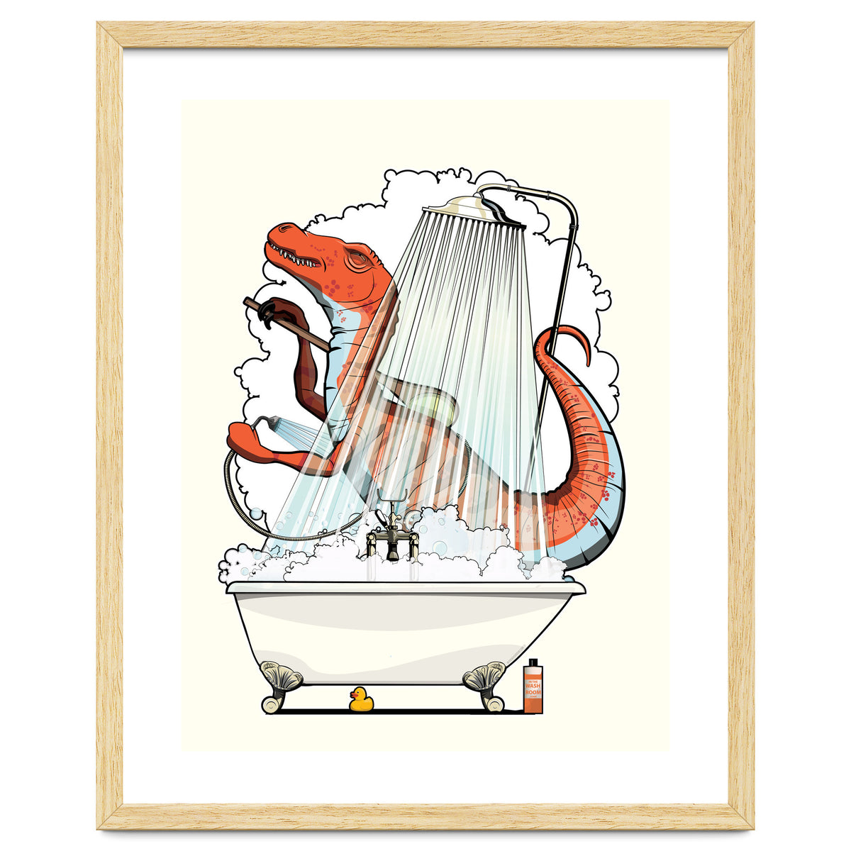 Dinosaur Velociraptor in the Shower, funny bathroom humour