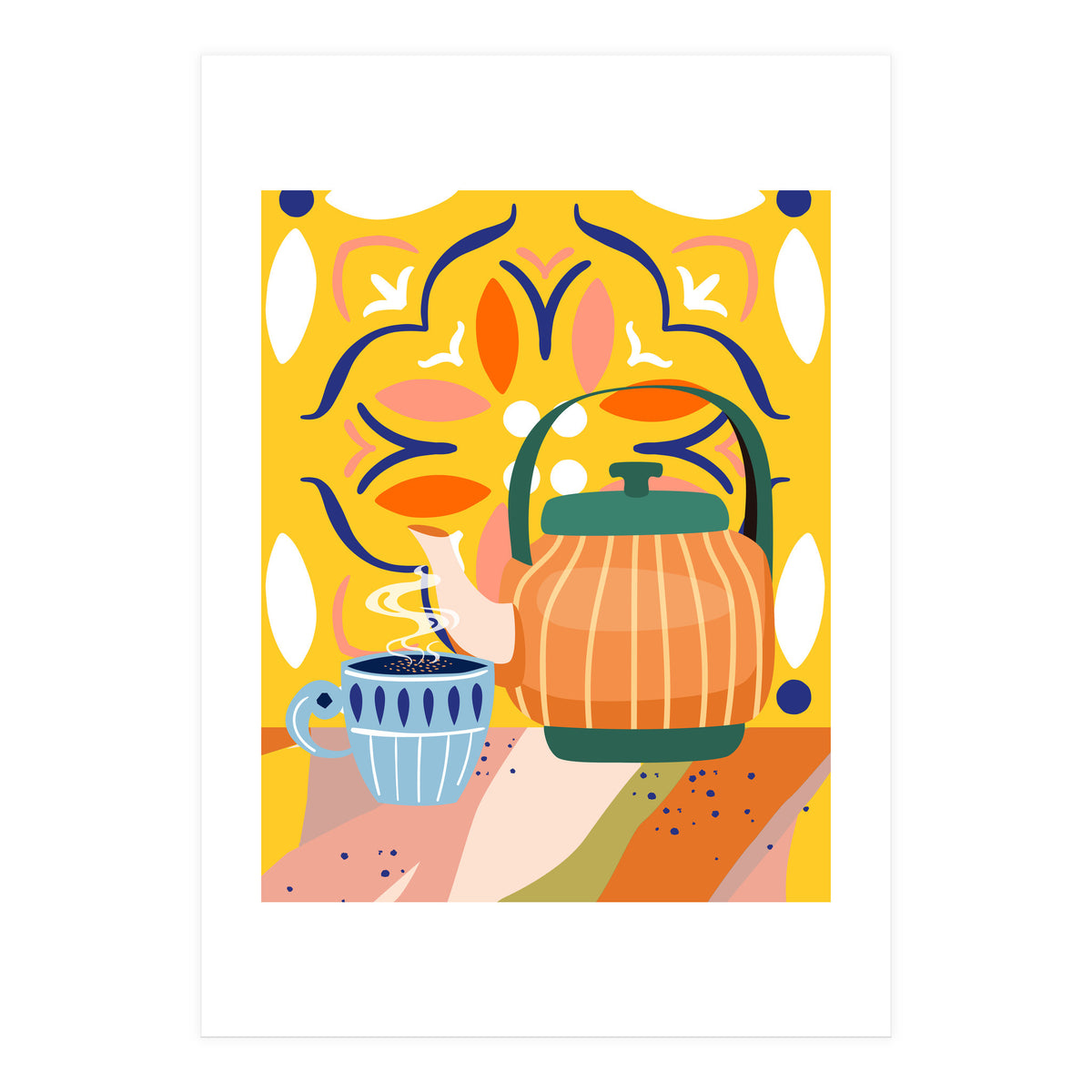 Pumpkin Spice Latte | Tea Chai Kettle & Cup | Modern Bohemian Colorful India | Eclectic Culture (Print Only)