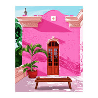 Pink Building Architecture | Pop Art Travel House Painting | Modern Bohemian Décor Spain Palace (Print Only)