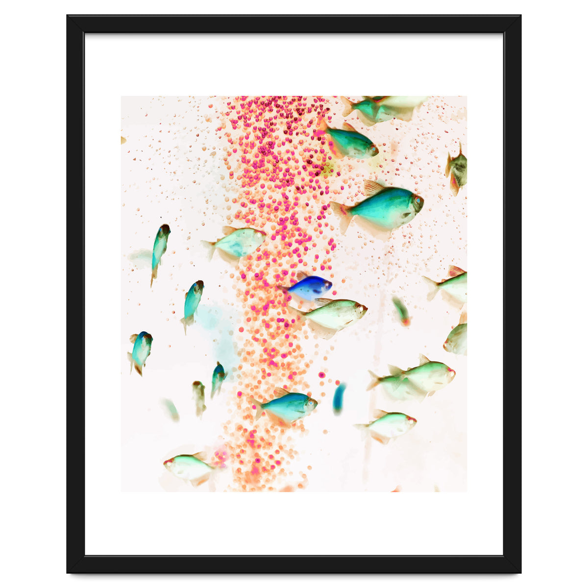 Something Fishy, Pink Bubbles & Blue Green Fish Graphic Design Digital Eclectic Surrealism