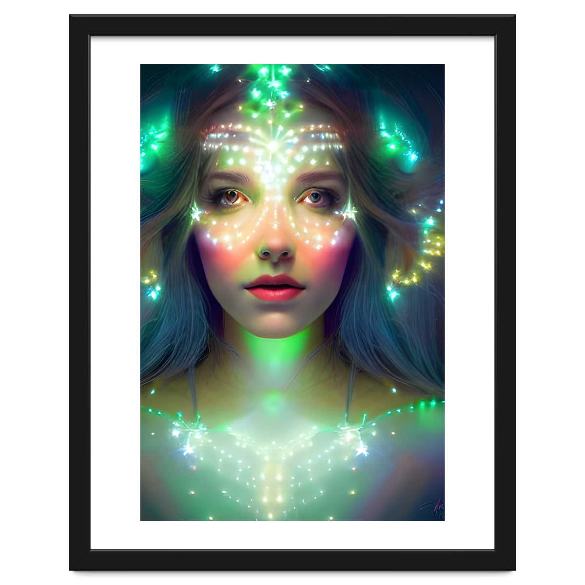 Glowing Green Stars - Goddess of Light Digital Fantasy Artwork