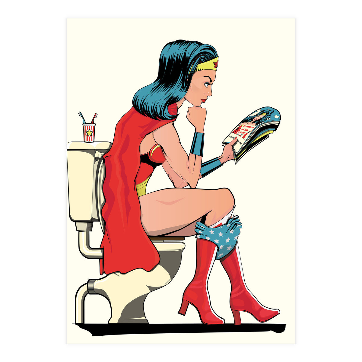 Wonder Woman on the Toilet, funny Bathroom Humour (Print Only)