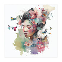Watercolor Floral Asian Woman #6 (Print Only)