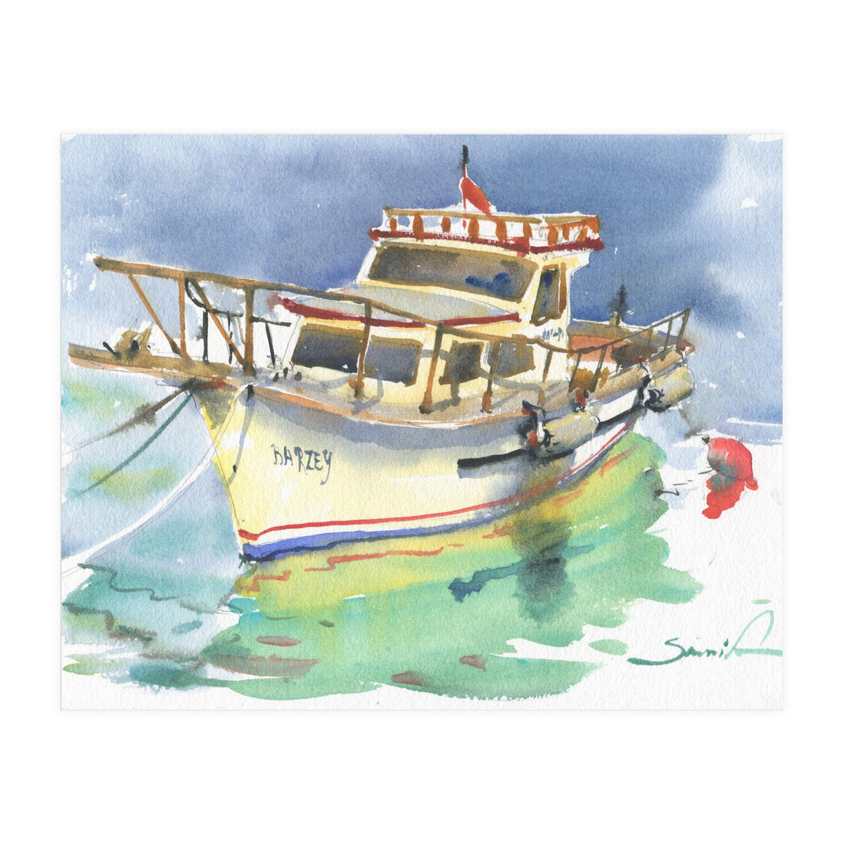 Yacht painting watercolor (Print Only)