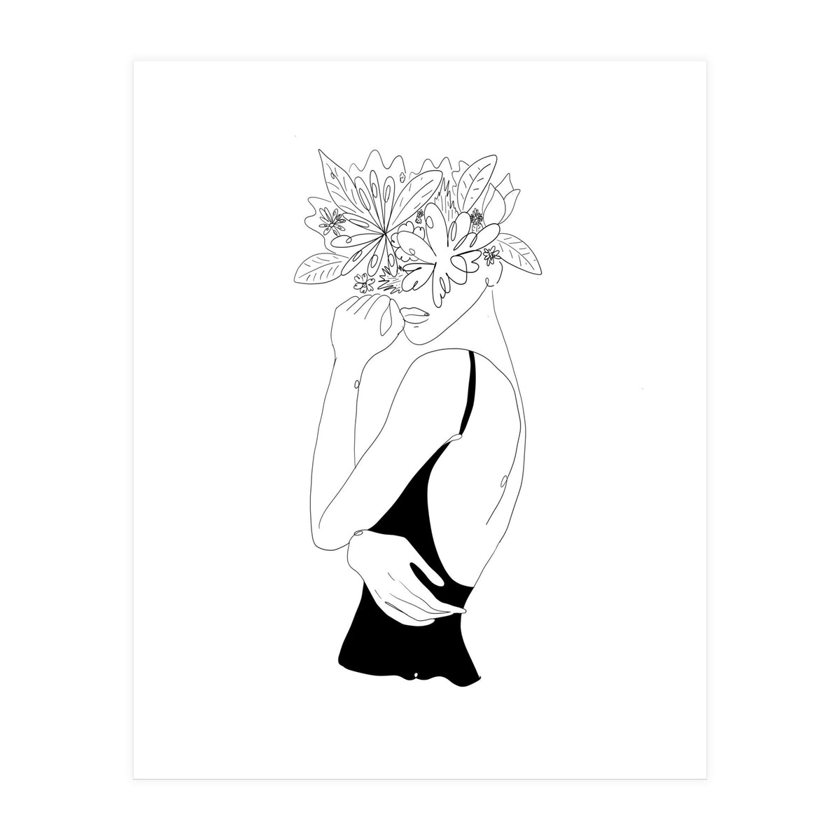 Line Drawing Girl with Flowers (Print Only)