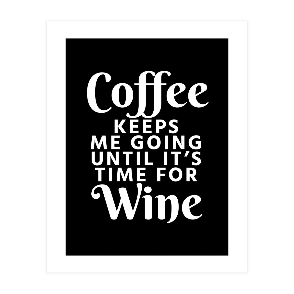 Coffee Keeps Me Going Until It's Time For Wine Black (Print Only)