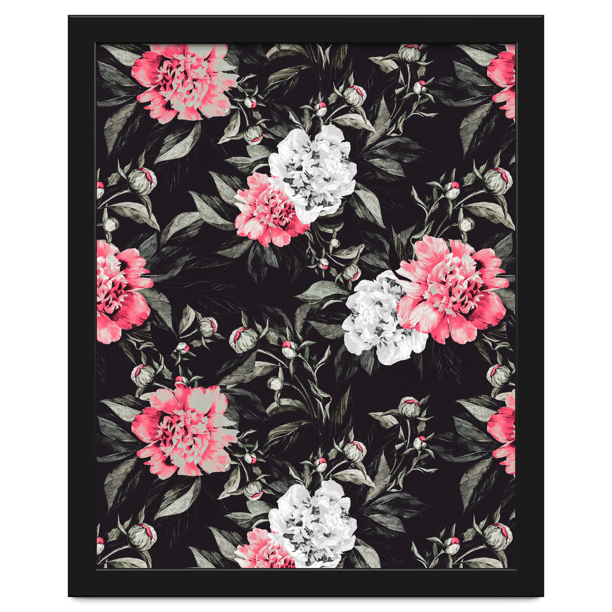 Floral pink - black & white dark