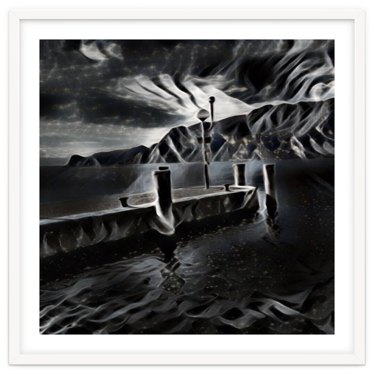 Pier at a smokey night.