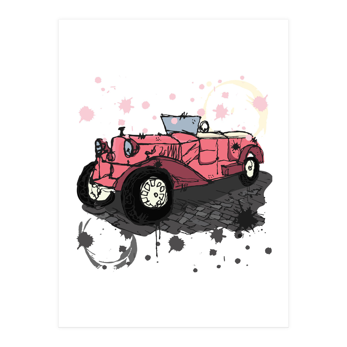 Vintage pink car sketch (Print Only)