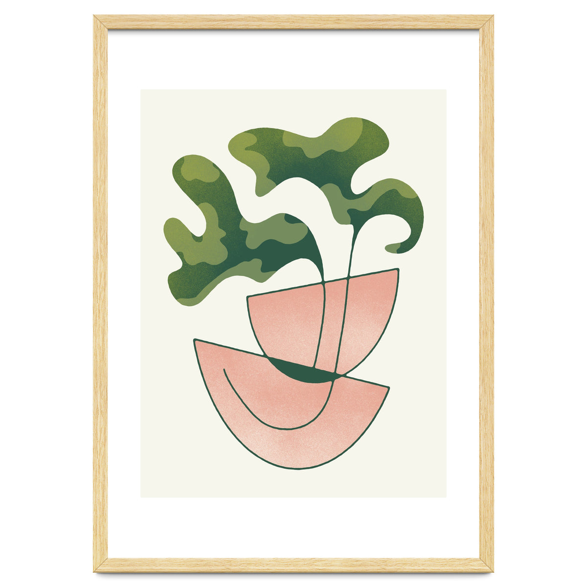 Two Abstract Plant Leaves In A Geometric Vase