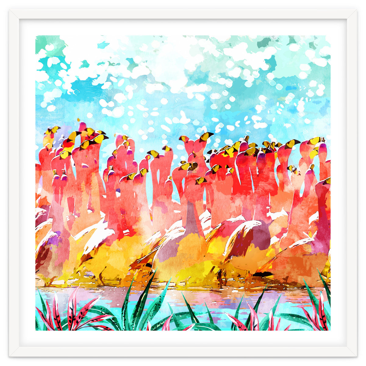 Save The Tropics Series Flamingo Flock Watercolor Painting