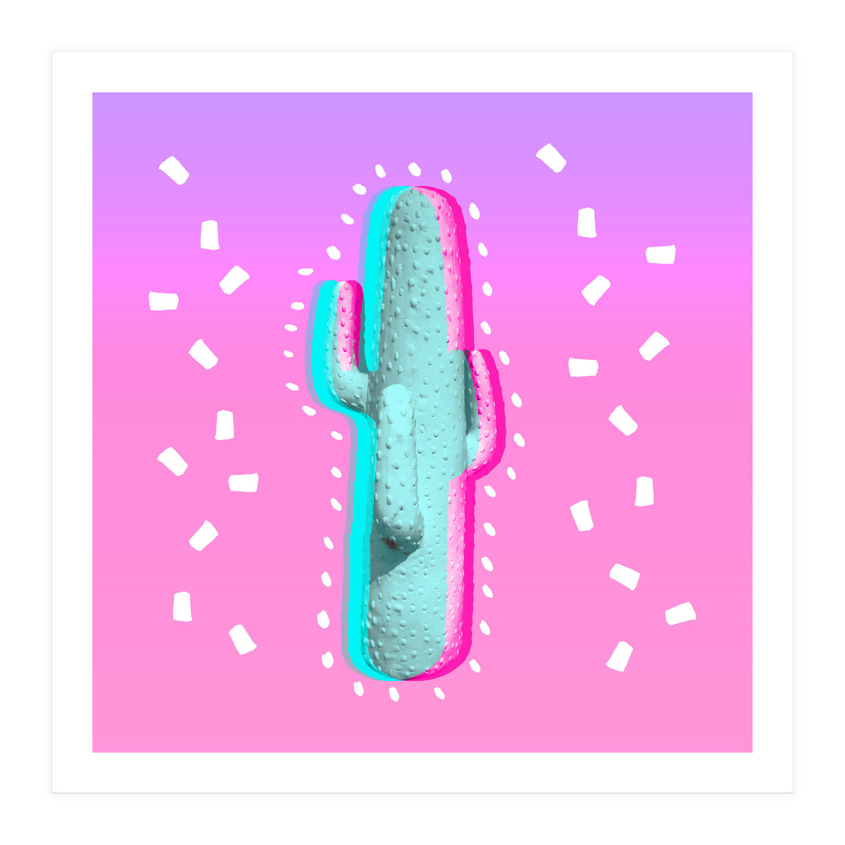 Modern 3 D Color Channel Cactus Photography Pink Purple Gradient 90's Pattern (Print Only)