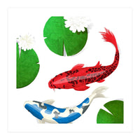 Watercolor Koi Fish And Lotus (Print Only)