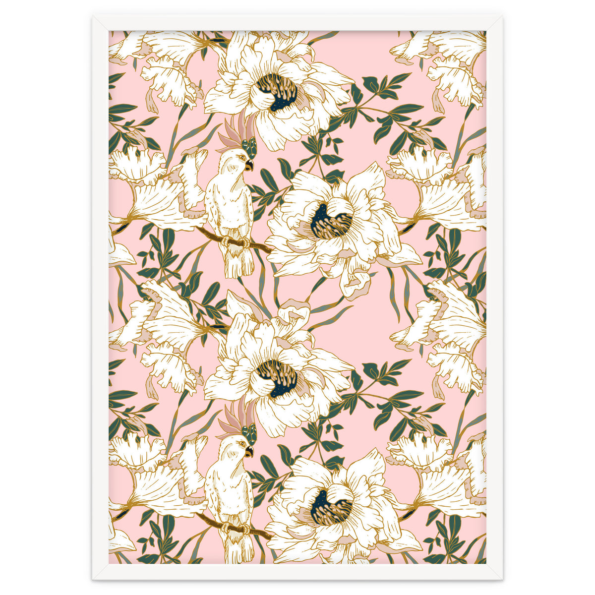 Exotic birds on flowers