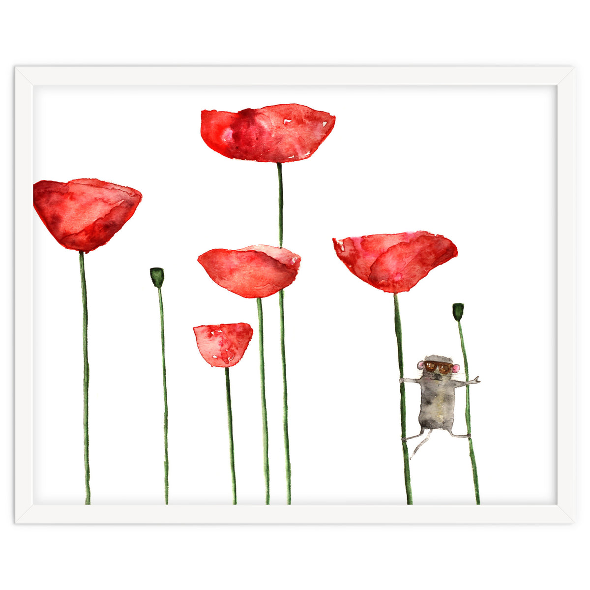 Little mouse loves big poppies || watercolor for nursery