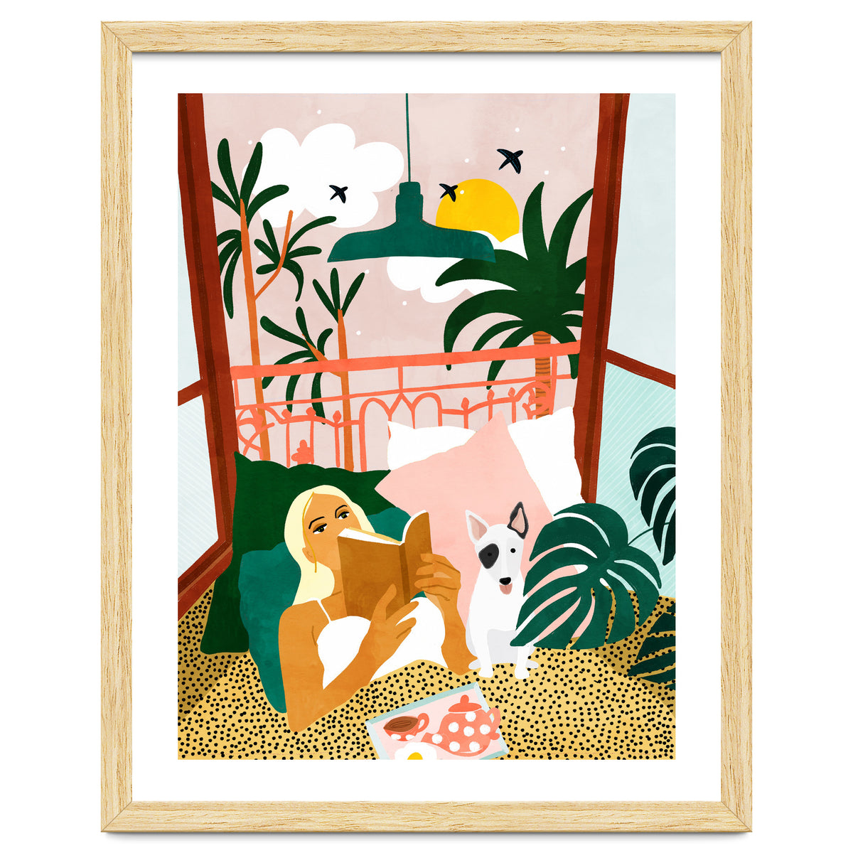 Pet Pals, Animals Lovers Illustration, Travel With Pets Modern Bohemian Painting