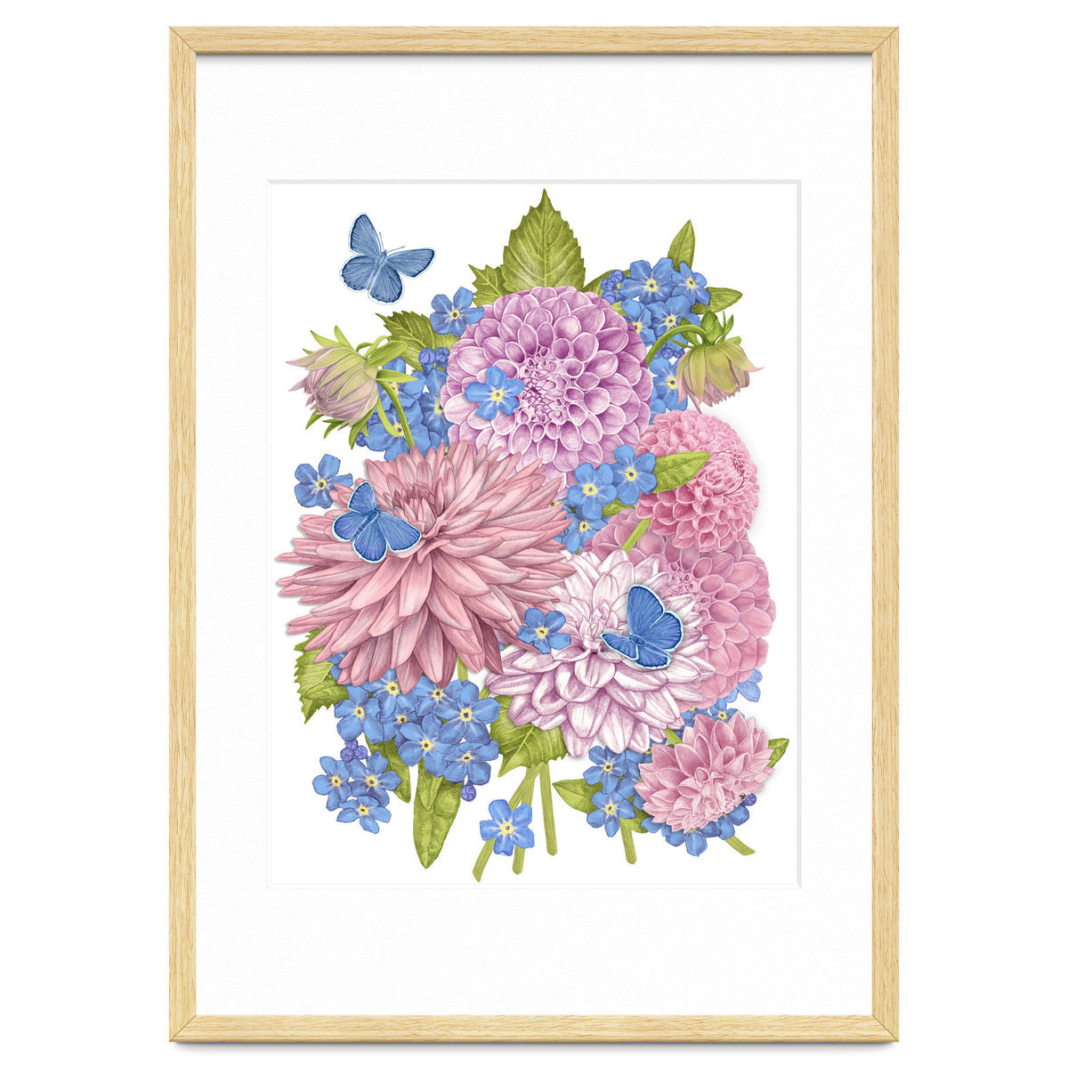 Pink Flowers and Butterflies